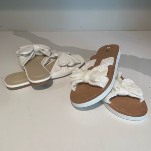 2 Pair White Bow Flats Size 9
